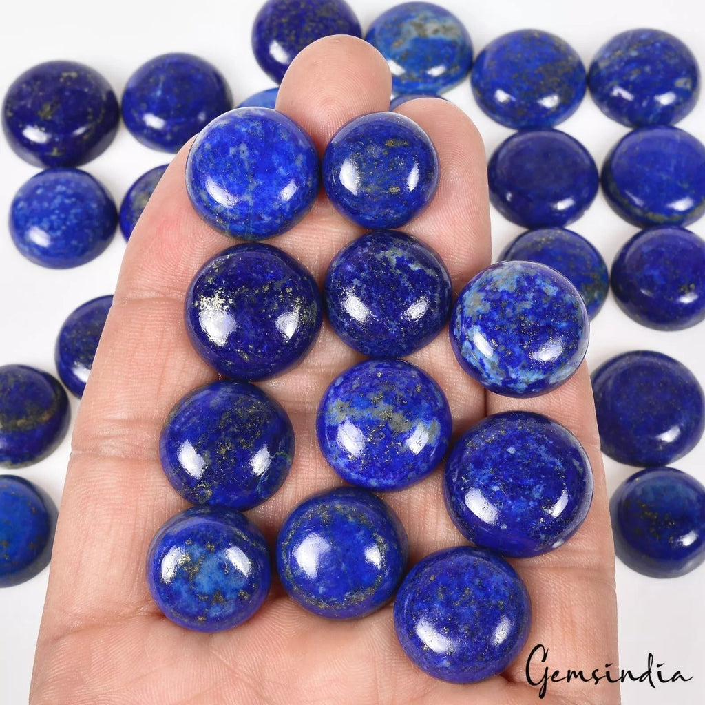 620 Ct/16-20mm Natural Gold Pyrite Lapis Lazuli Round Cab Loose Gems for Jewelry