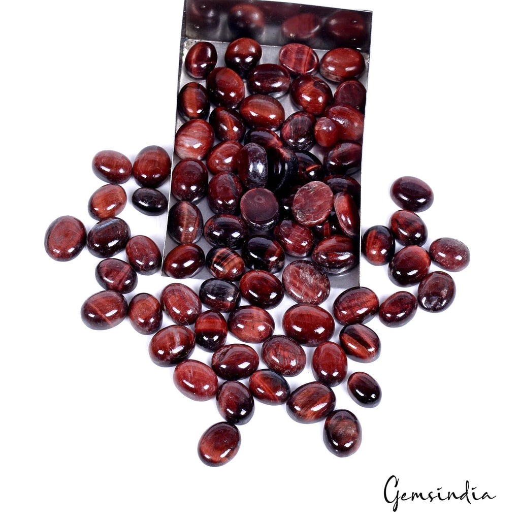 Tiger Eye Lot, Cabochon, Untreated, Red — 73 Pieces, 8mm to 10mm, 190.00 Ct, Madagascar
