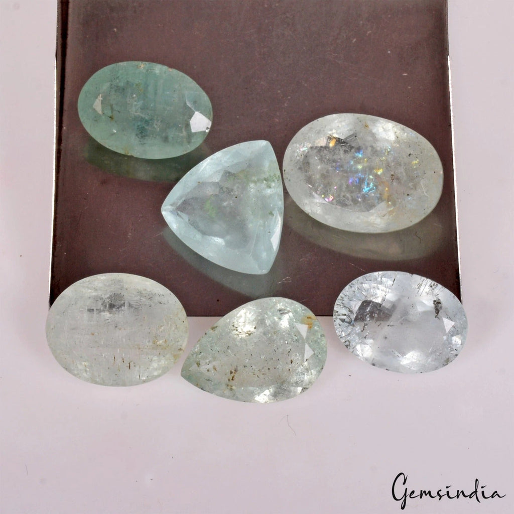 38.60 Cts/6 Pcs Natural Untreated Blue Aquamarine Mix Cut Loose Gems For Jewelry