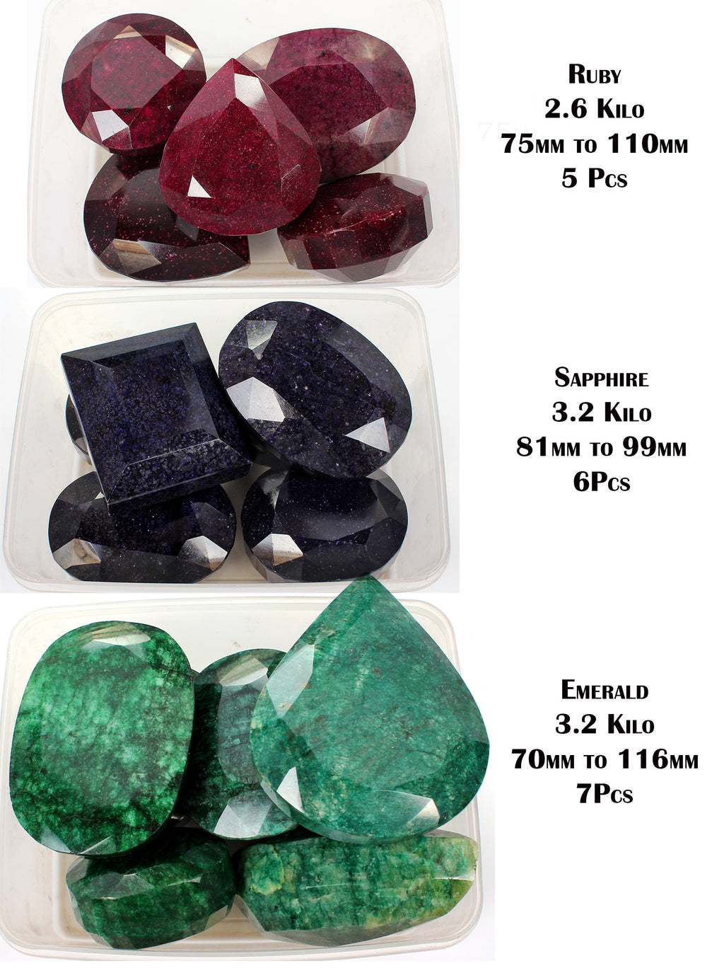 9Kilo Natural Ruby Emerald Sapphire Mix Cut Museum Size Loose Gemstones 70-116mm