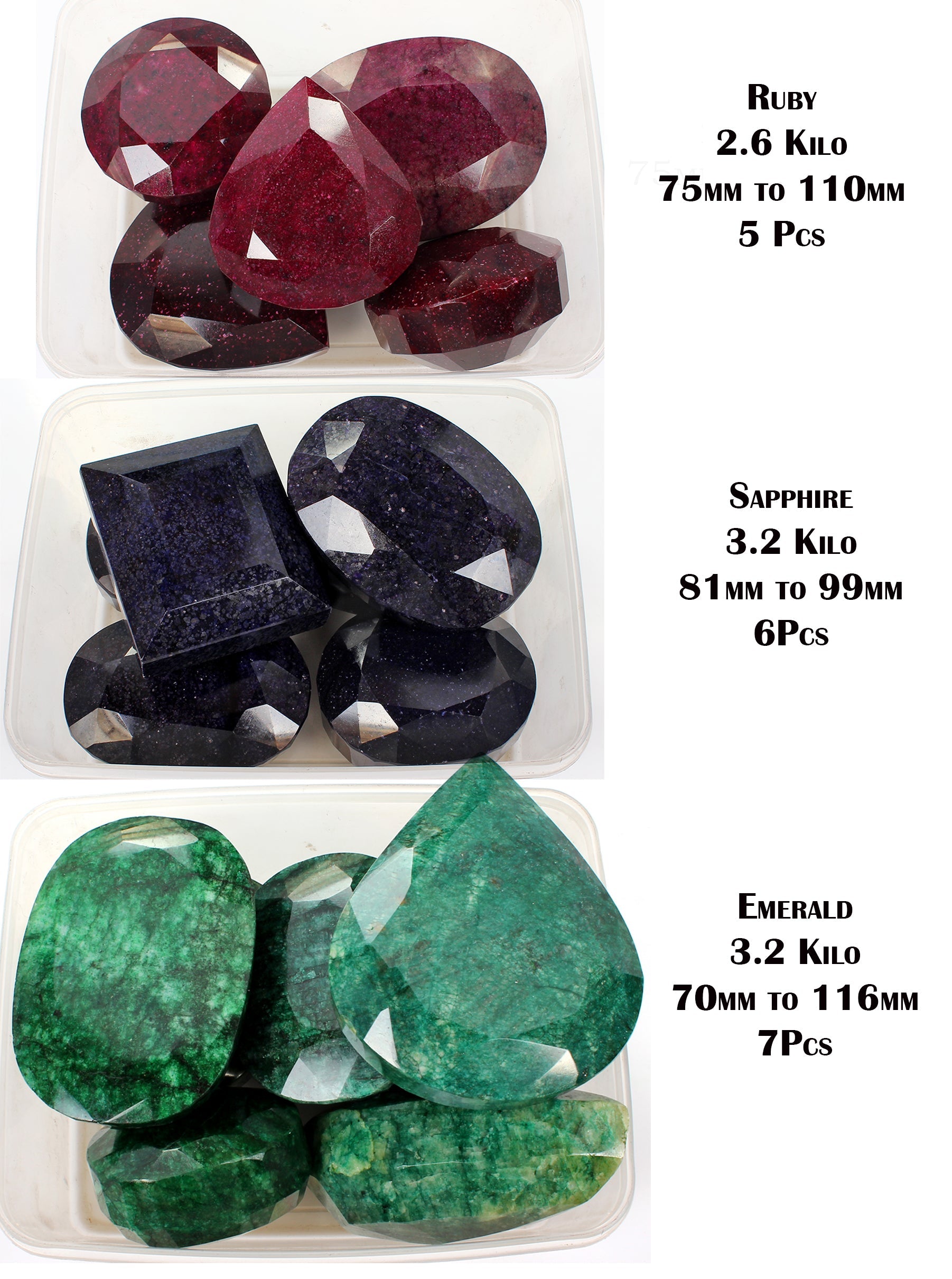 9Kilo Natural Ruby Emerald Sapphire Mix Cut Museum Size Loose Gemstones 70-116mm
