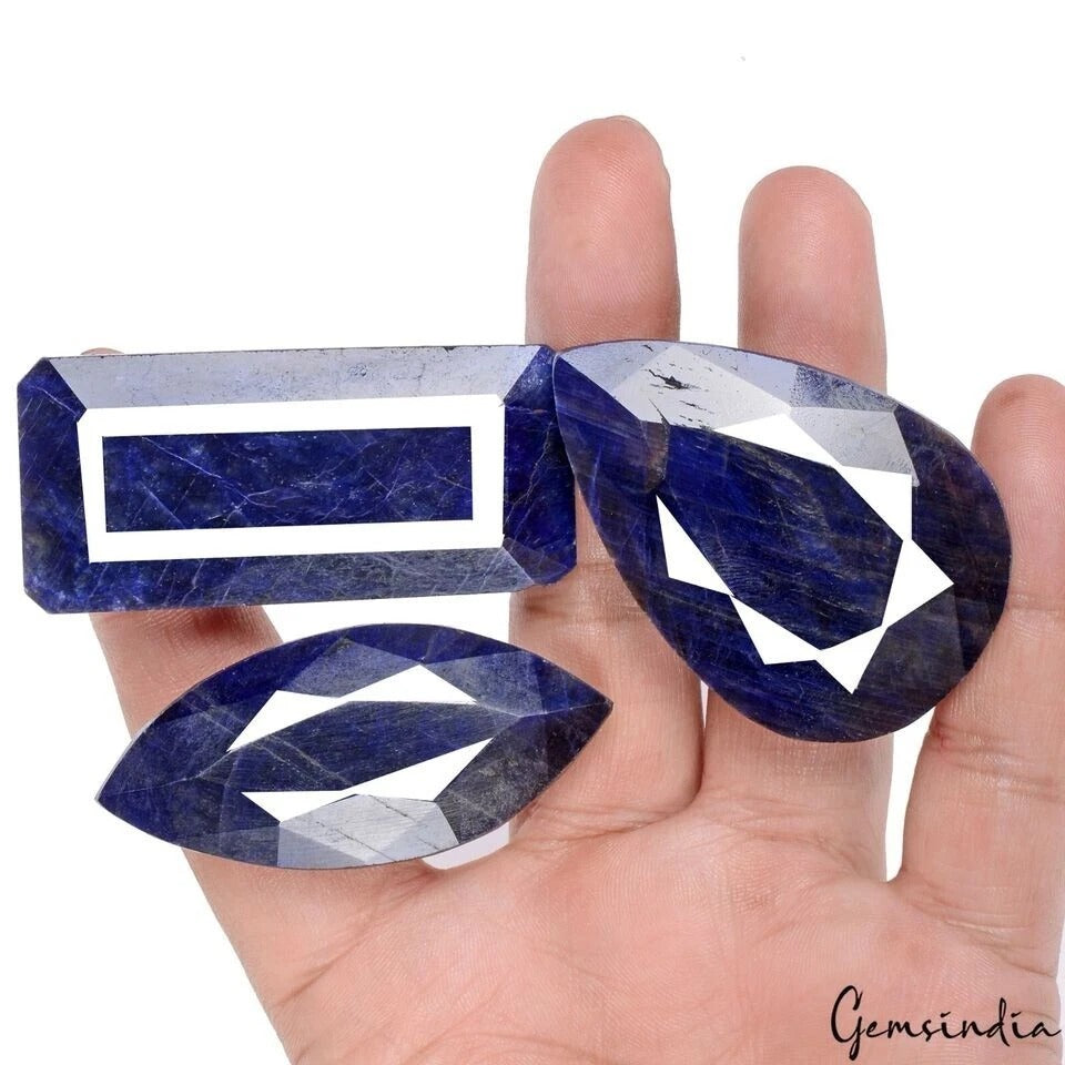 African Blue Sapphire Lot, Loose Gemstone, Color Enhanced — 3 Pieces, 55mm to 60mm, 930 Ct, Africa
