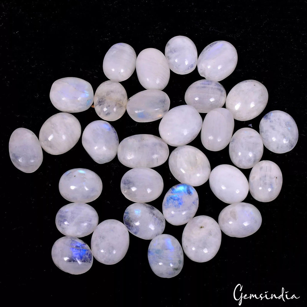 150 Cts/30 Pcs Natural Untreated Blue Shine Moonstone Oval Cab Gems For Jewelry