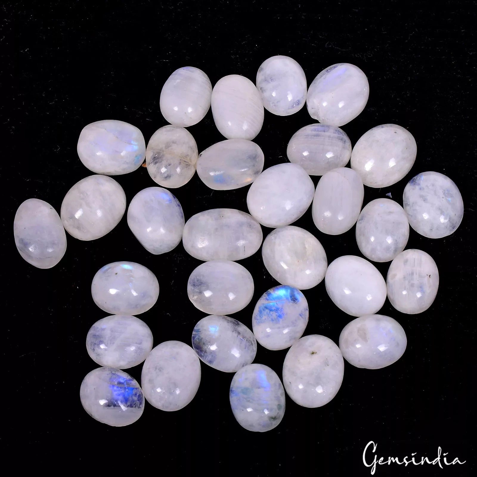 150 Cts/30 Pcs Natural Untreated Blue Shine Moonstone Oval Cab Gems For Jewelry