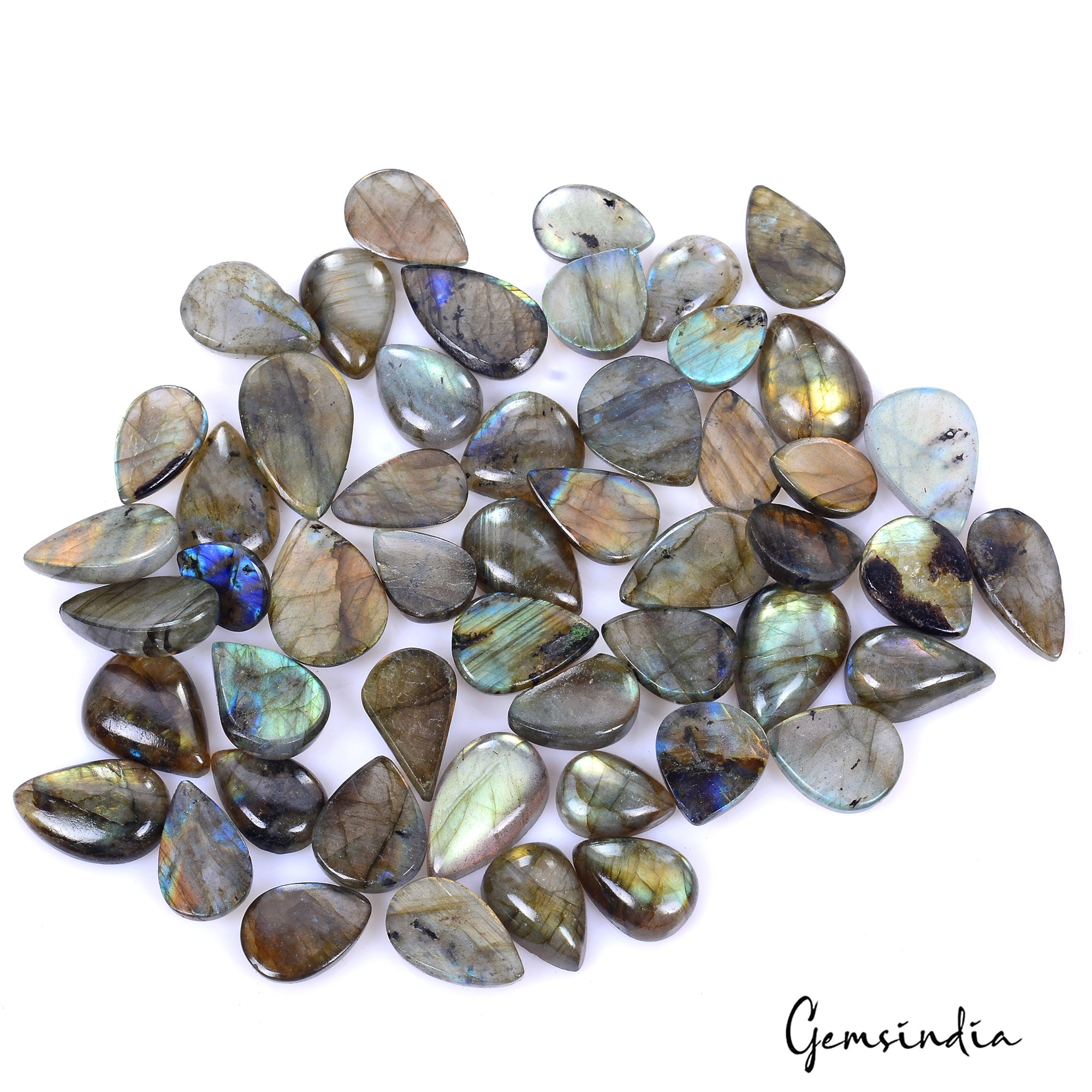 590 CtS/51 Pcs Natural Untreated Color Play Multi Shine Labradorite Mix Cab Gems