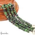 680 Ct/4 Pcs Natural Bi-Color Ruby Zoisite Dice Checker Cut Drill Bead Strand 7"