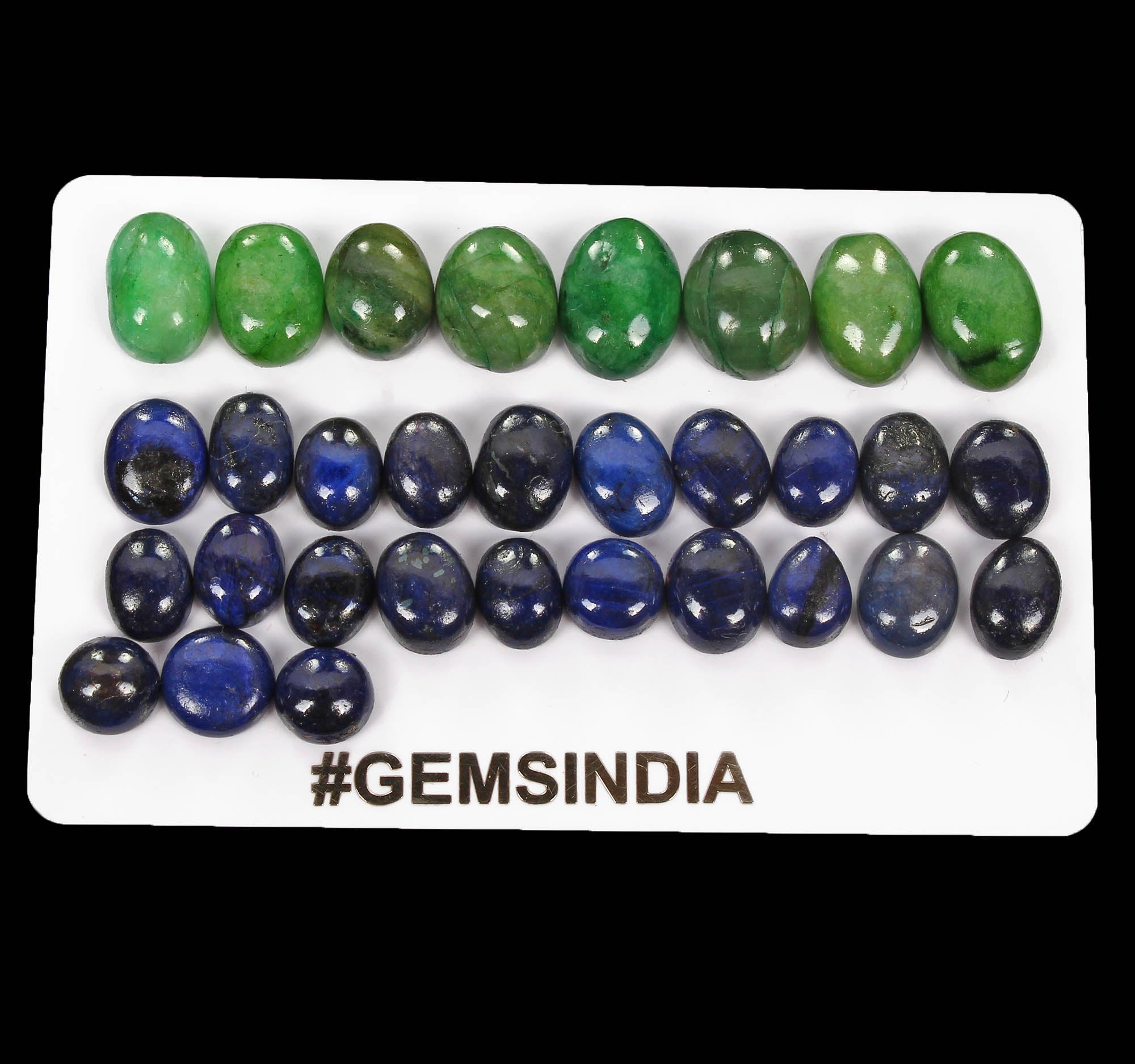 Certified 137.50Ct/18 Pcs Natural Blue Sapphire Green Emerald Mix Cab Loose Gems