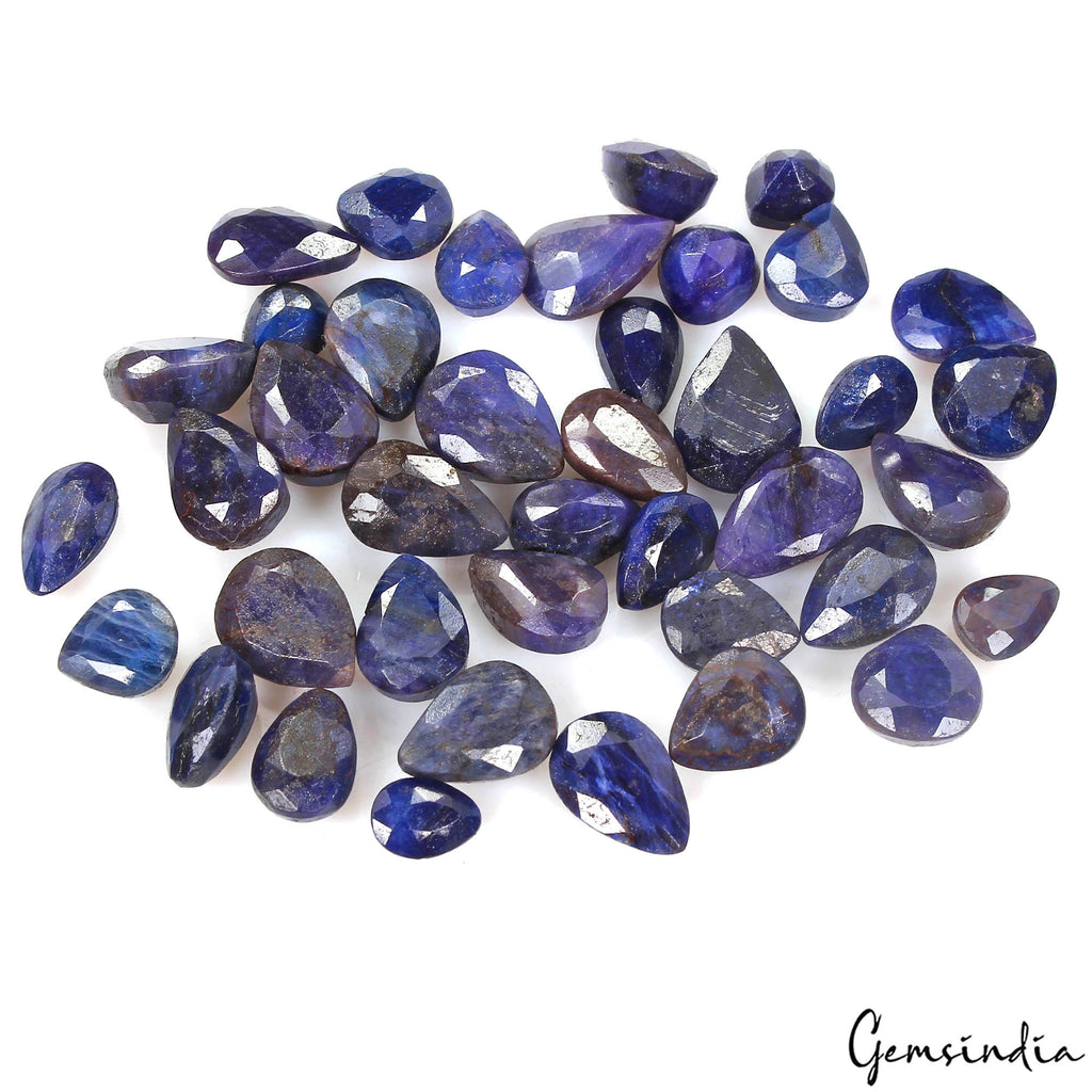 96.80 Cts/40 Pcs Natural Blue Sapphire Pear Checker Cut Loose Gems For Jewelry