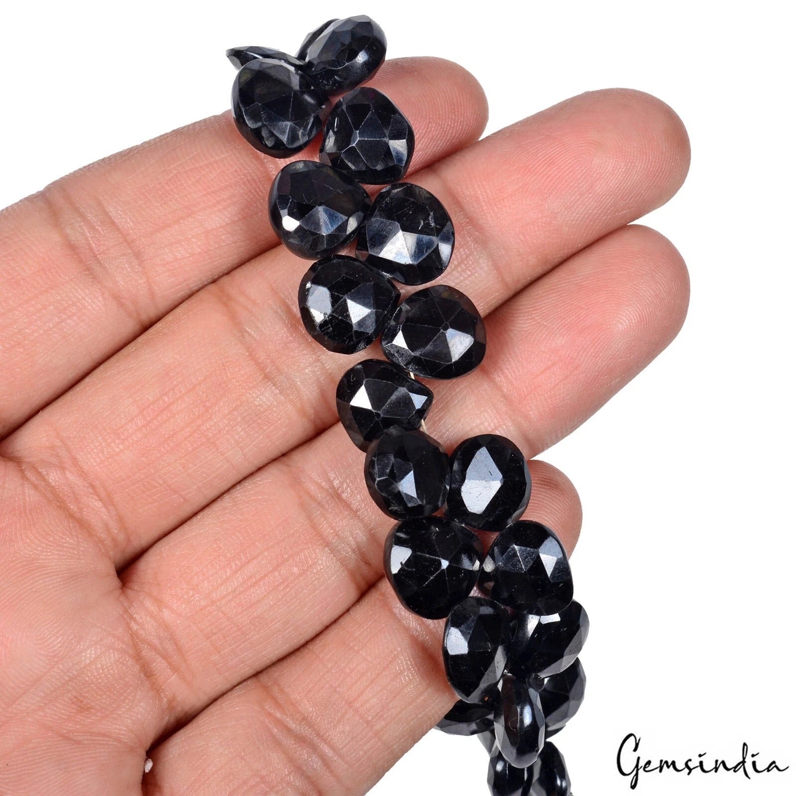 8" Strand Natural Untreated Black Spinel Pear Checker Cut 10-11mm Beads~229.50Ct