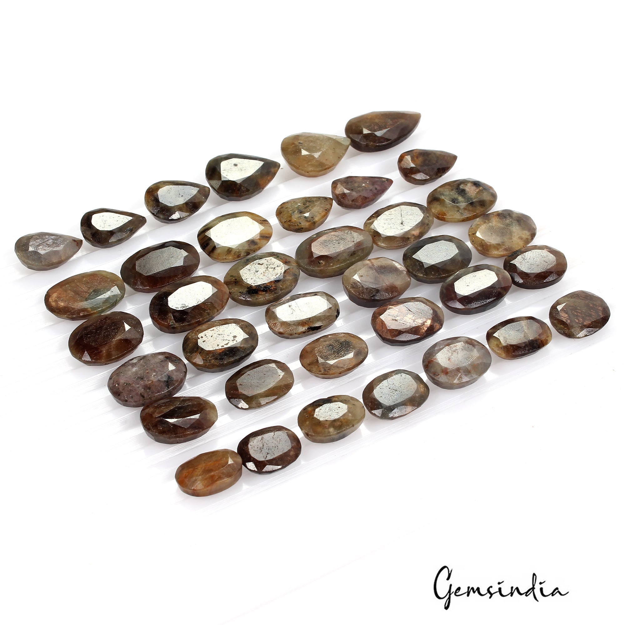 480 Ct Natural Black Brown Untreated Sapphire Mix Faceted Loose Gems Lot 37 Pcs