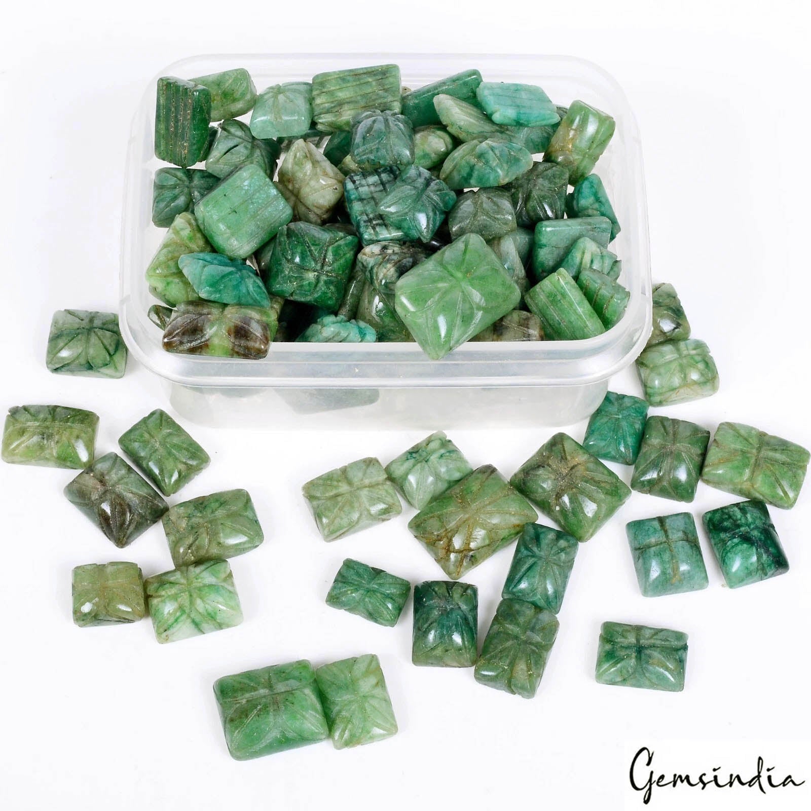 950 Ct/90 Pcs Natural Brazilian Green Emerald Baguette Cut Carved Loose Gems Lot