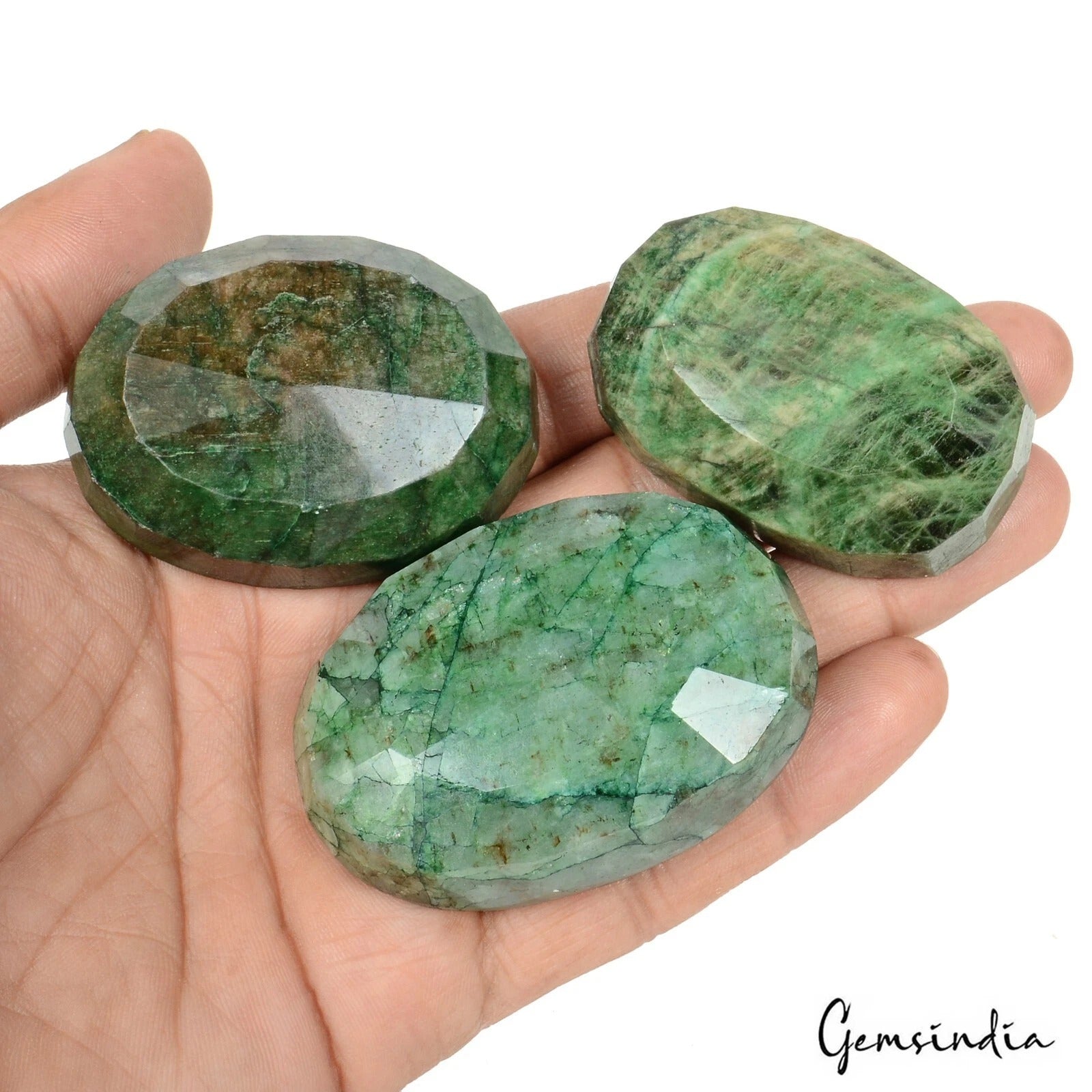 970 Cts/3 Pcs Natural Brazilian Green Emerald Oval Faceted Cut Loose Gems Lot