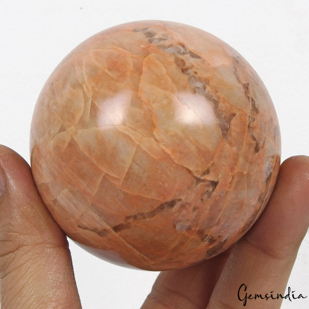 2330 Ct Natural Peach Moonstone Healing Crystal Mineral Gems Sphere With Stand