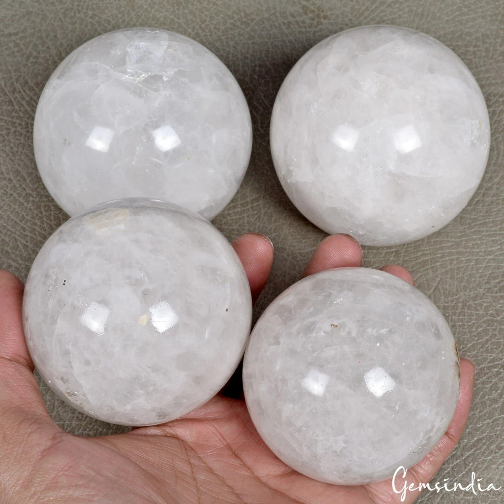 4 Pcs Natural White Crystal Quartz Crystal Sphere Ball Reiki Healing - 2.2 Kilo