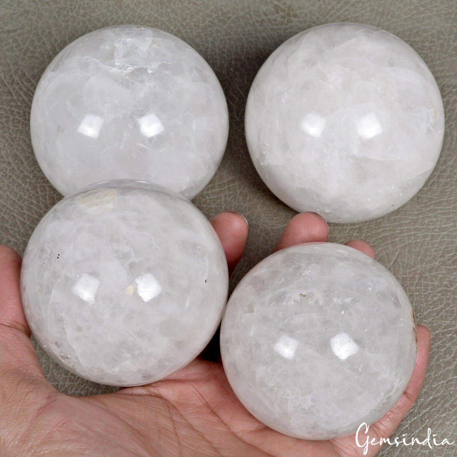 4 Pcs Natural White Crystal Quartz Crystal Sphere Ball Reiki Healing - 2.2 Kilo