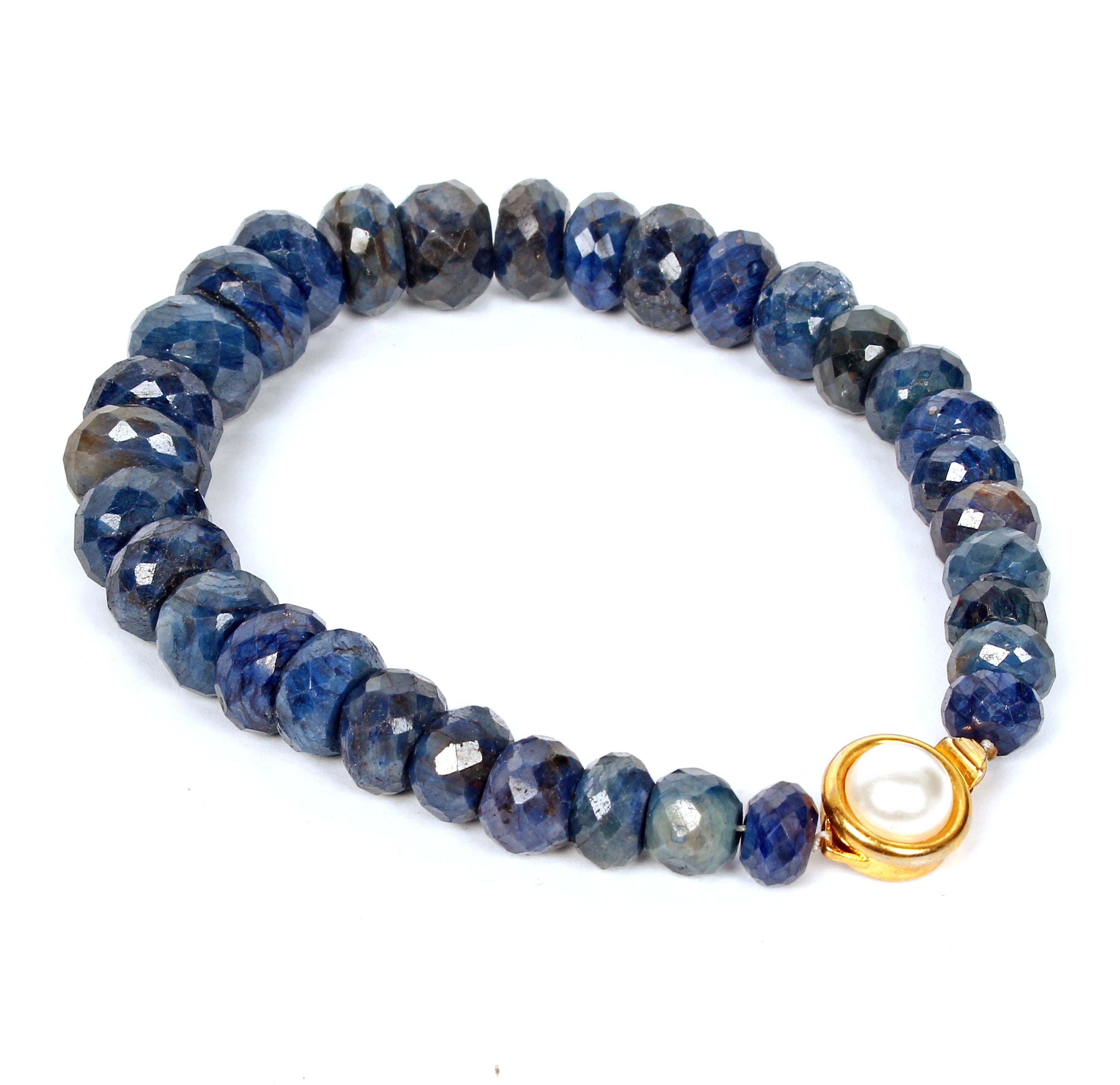 Natural Blue Sapphire Faceted Beads Handmade Bracelet Jewelry For Women ~ 7.5 In