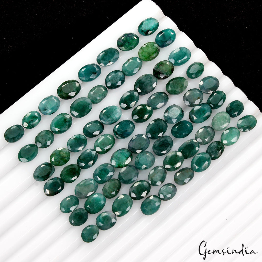 70 Pcs Natural Emerald Brazilian 7mm-10mm Oval Faceted Cut Loose Gemstones~134Ct
