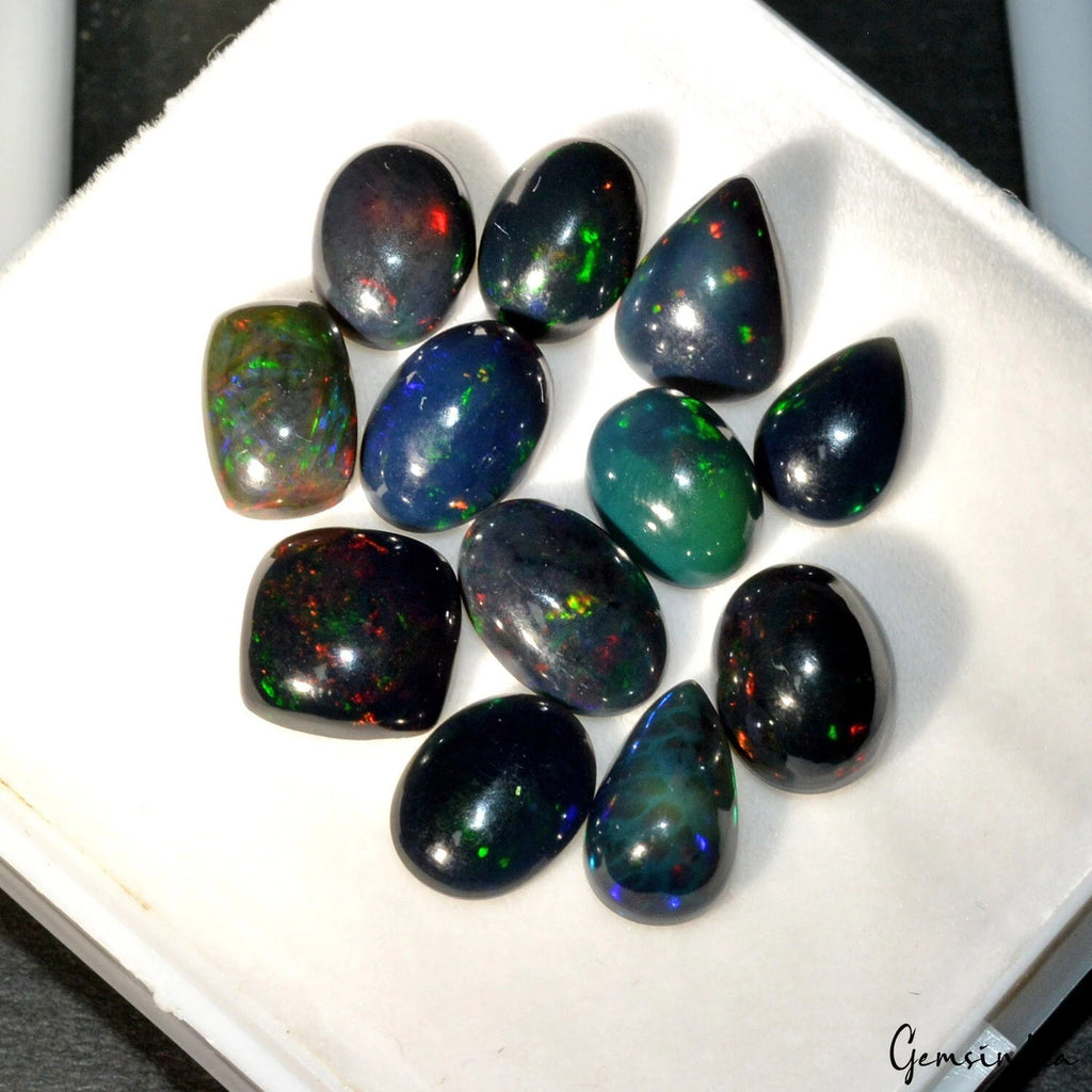 Black Opal Lot, Cabochon — 12 Pieces, 10mm to 12mm, 23.80 Ct, Ethiopia