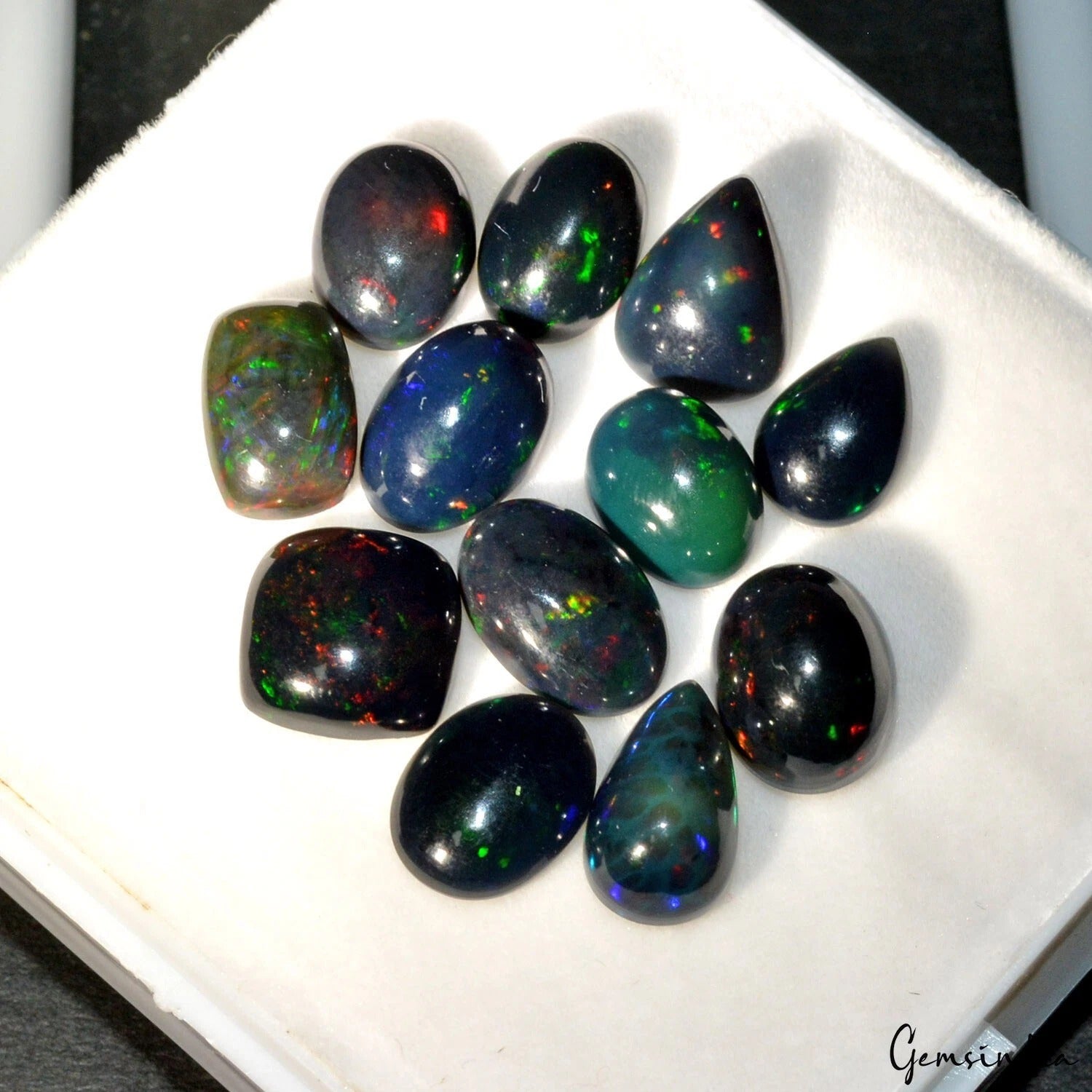 Black Opal Lot, Cabochon — 12 Pieces, 10mm to 12mm, 23.80 Ct, Ethiopia