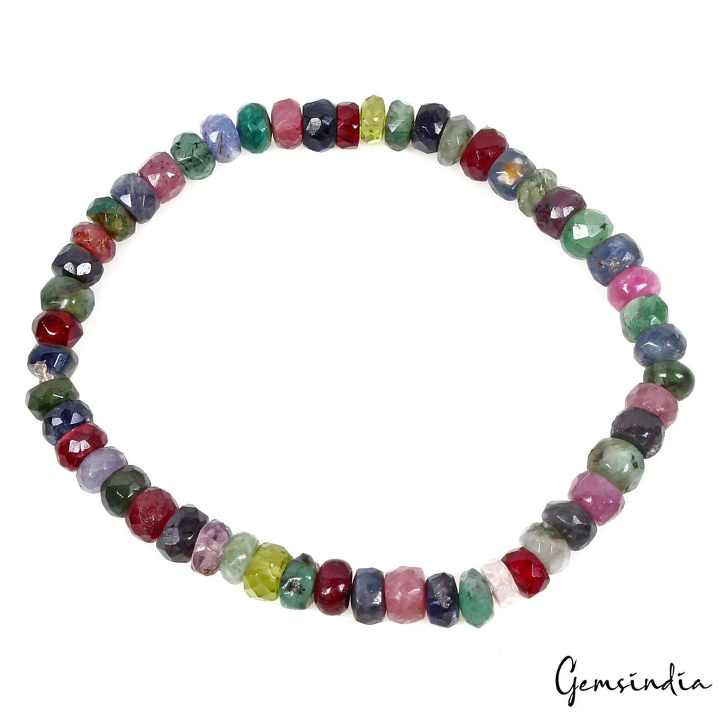 52.70Ct Natural Multicolor Faceted Rondelle Gemstone Bead Adjustable Bracelet 6"