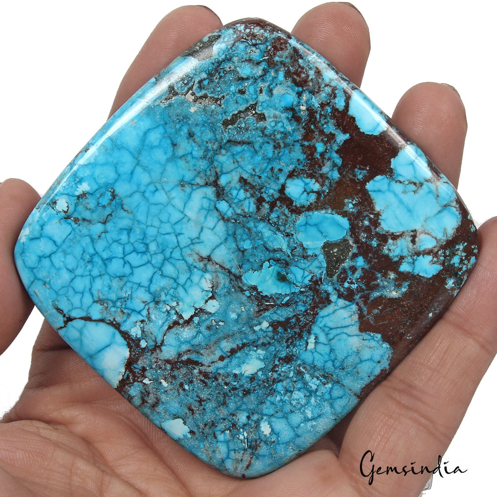 490 Ct Spiderweb Blue Arizona Turquoise Cushion Cab Museum Size Loose Gemstone