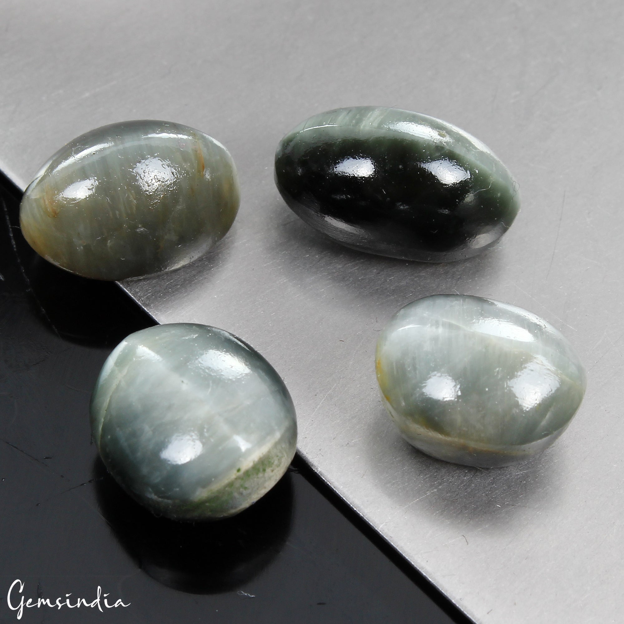 37.80 Cts Natural Chrysoberyl Green Cats Eye Oval Cabochon Loose Gemstones~ 4 Pc