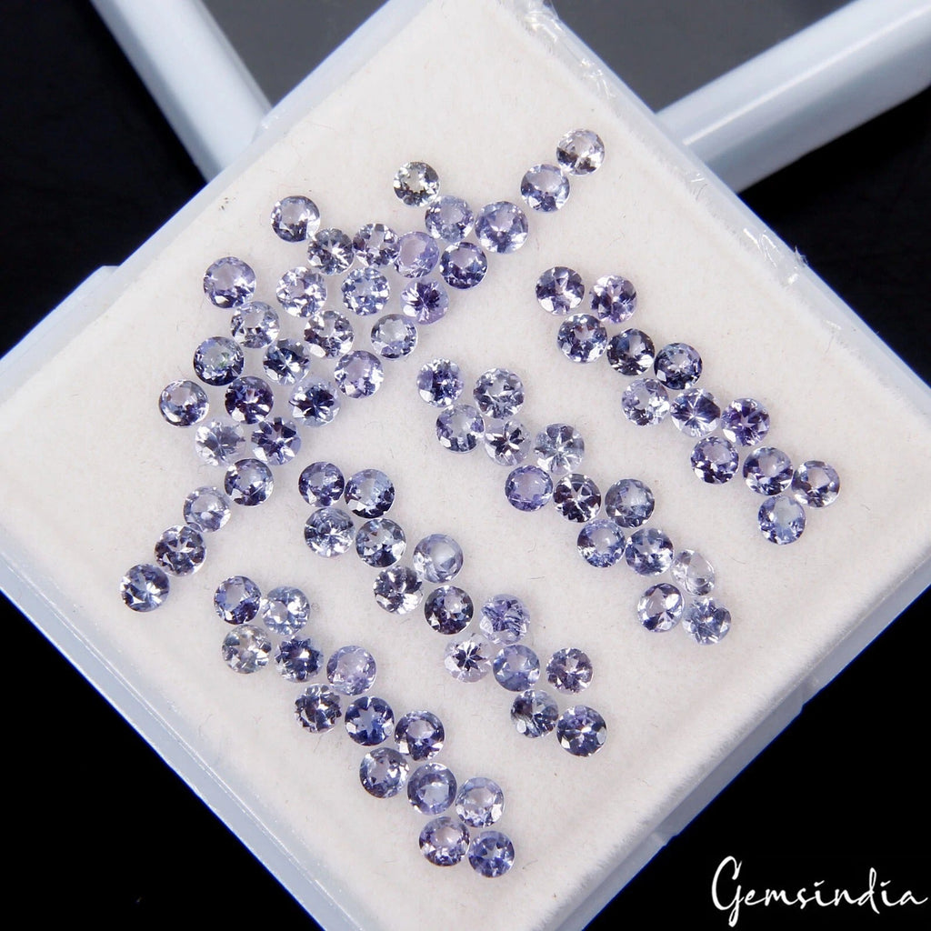 80Pcs Natural Tanzanite Round 2-2.5mm Untreated Sparkling Violet Blue Loose Gems