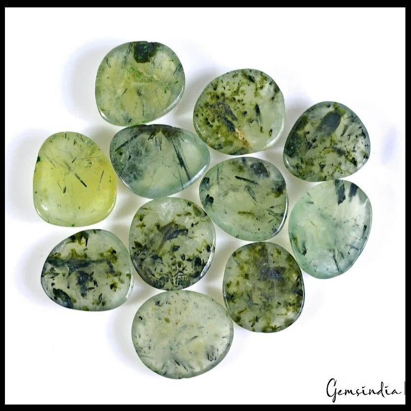 345 Cts/11 Pcs Natural Untreated Black Needles Prehnite Fancy Cab Wholesale Gems