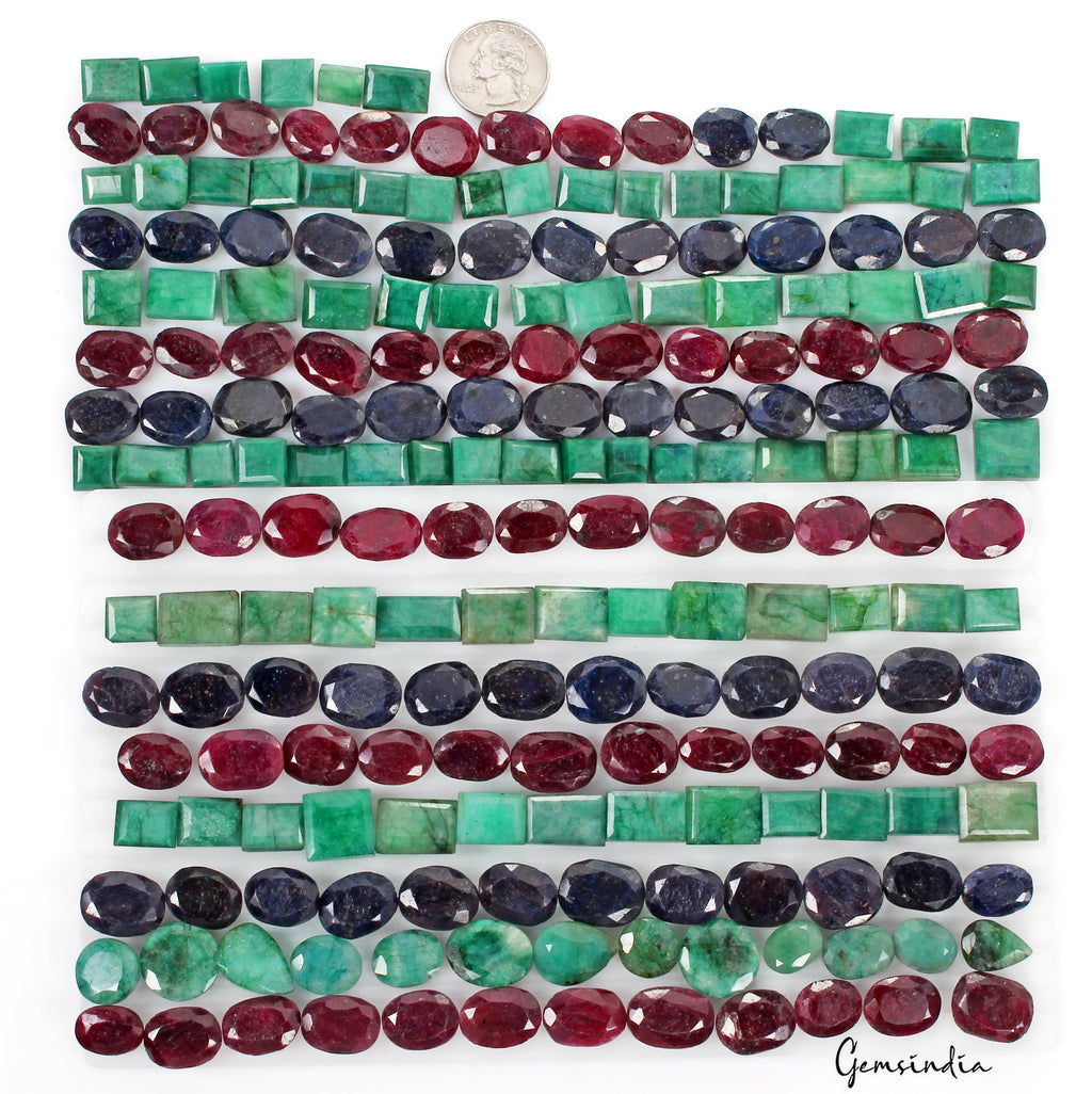 3040Ct/204Pc Natural Ruby Emerald Sapphire Loose Mix Cut Gemstones Certified Lot