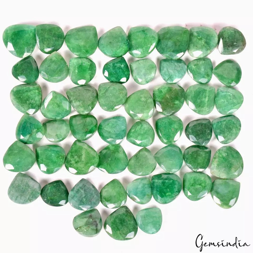 500 Carat Natural Green Emerald Pear Faceted Loose Gemstone Lot 53Pc For Jewelry