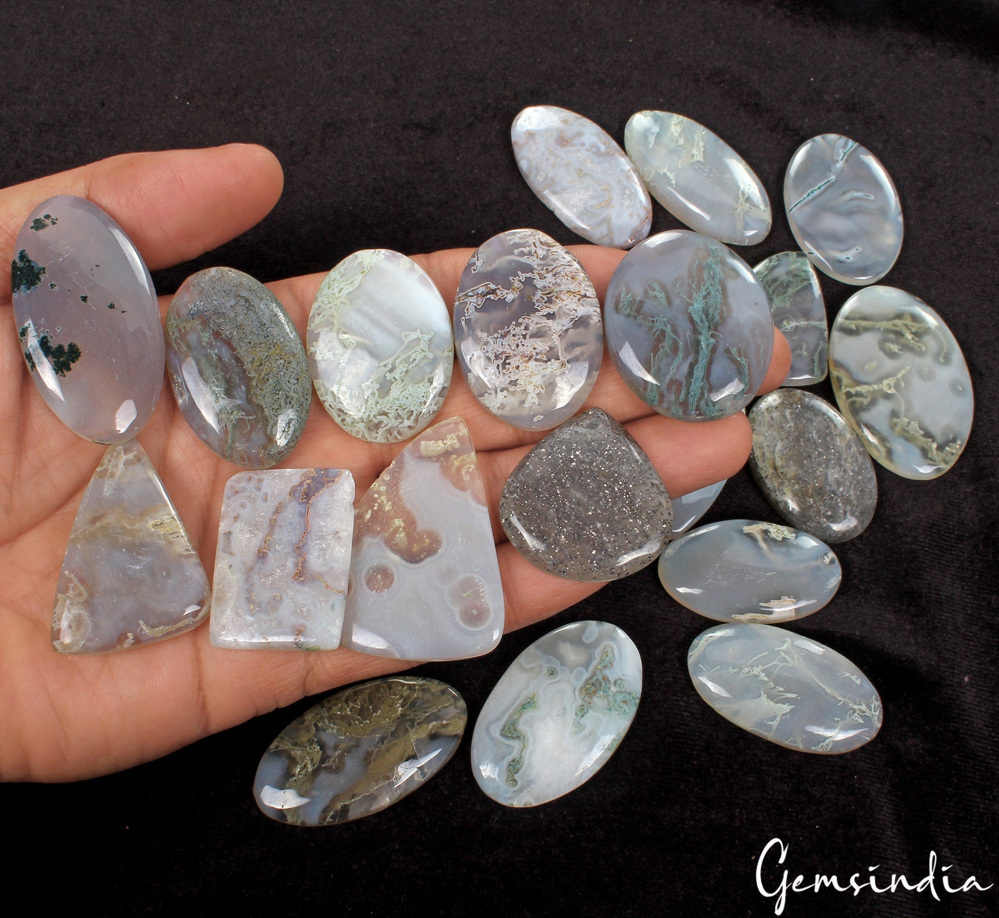 20 Pc Natural Moss Agate Top Quality 33-47mm Mix Cabochon Loose Gemstones 1080Ct
