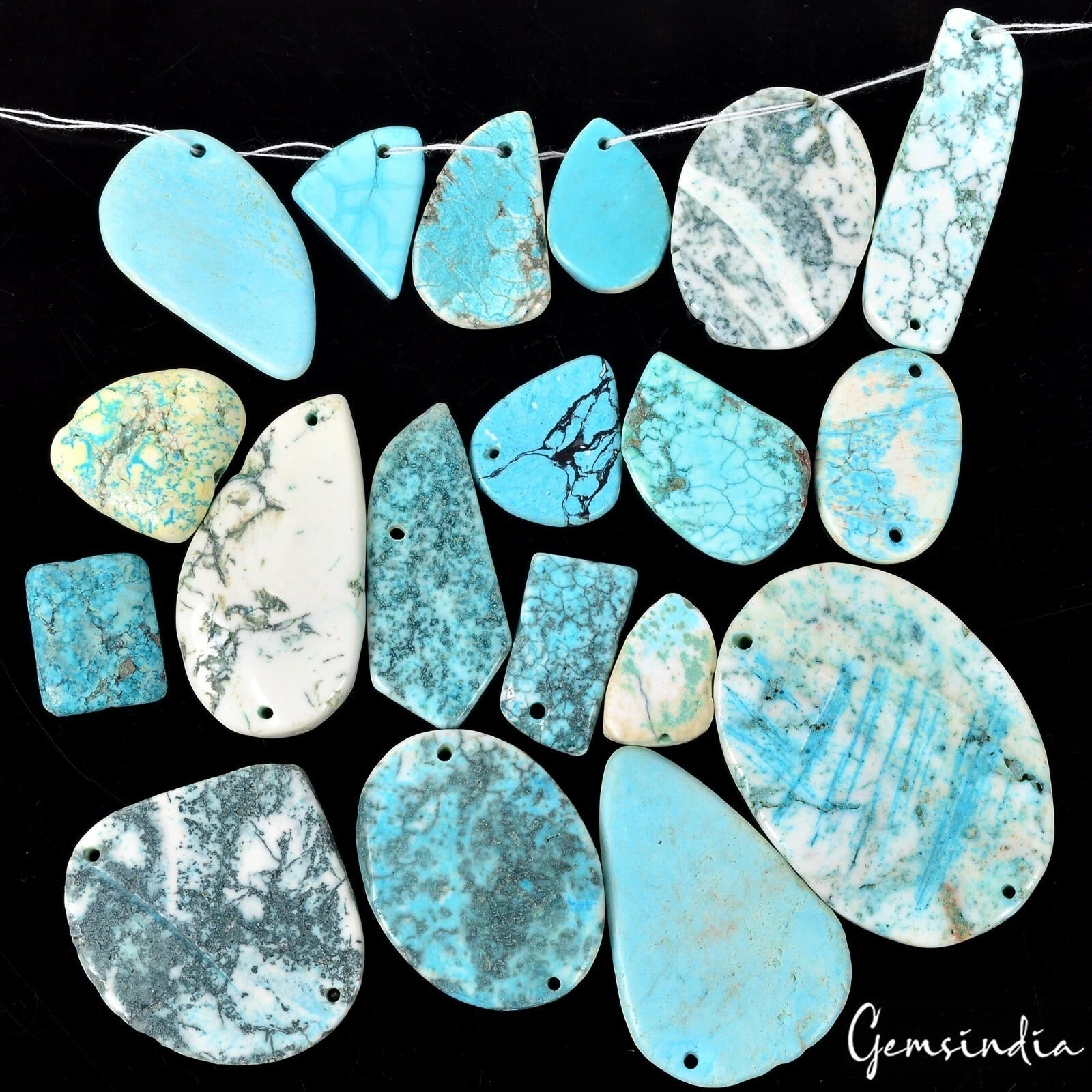 630 Ct/19 Pcs Freeform Chinese Turquoise Drilled Beads Fancy Cab Gem For Jewelry