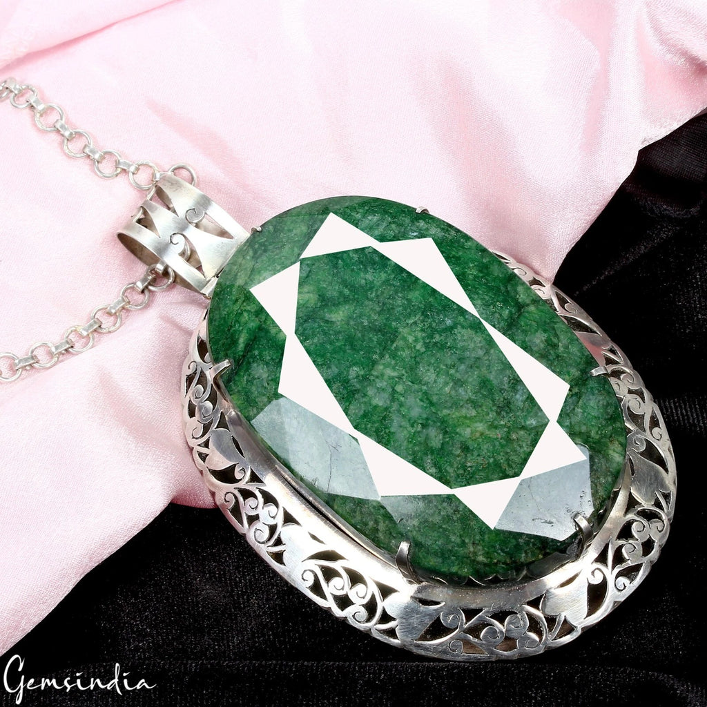 Emerald Sterling Silver Jewelry, Silver — 127x76x35 mm, 1370 Ct (274 g), Brazil