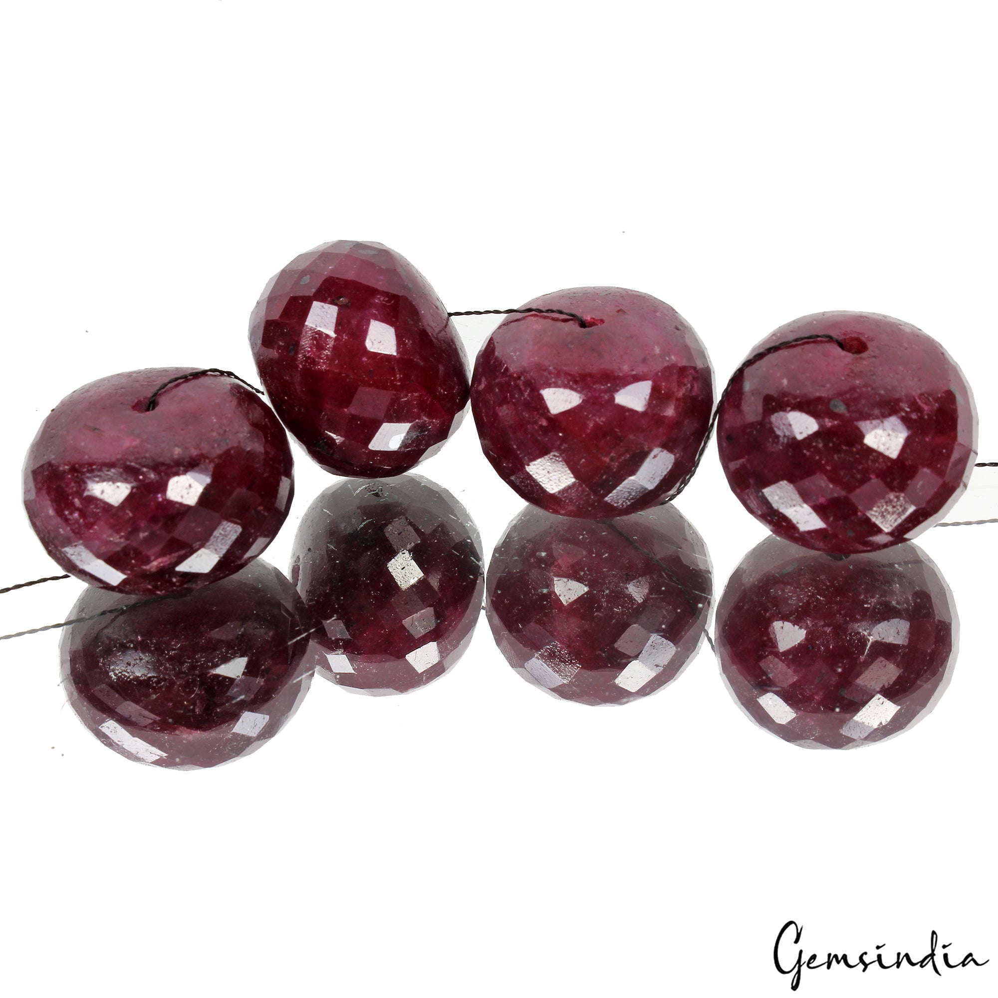 520 Cts/4 Pcs Natural African Red Ruby Round Faceted Drill Bead Loose Gems Lot