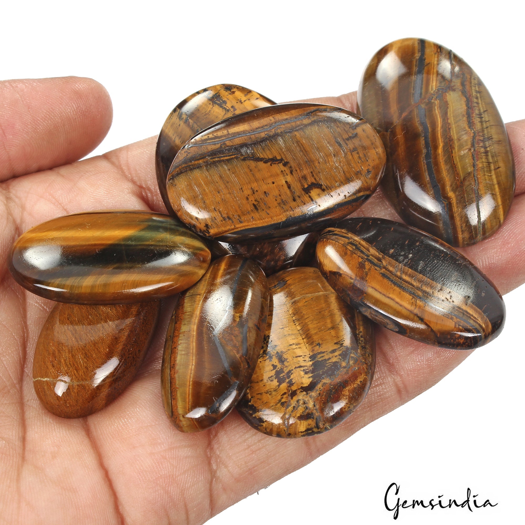 480 Ct/8 Pcs Natural Untreated Bi Color Tiger Eye Oval Cab Loose Gem For Jewelry