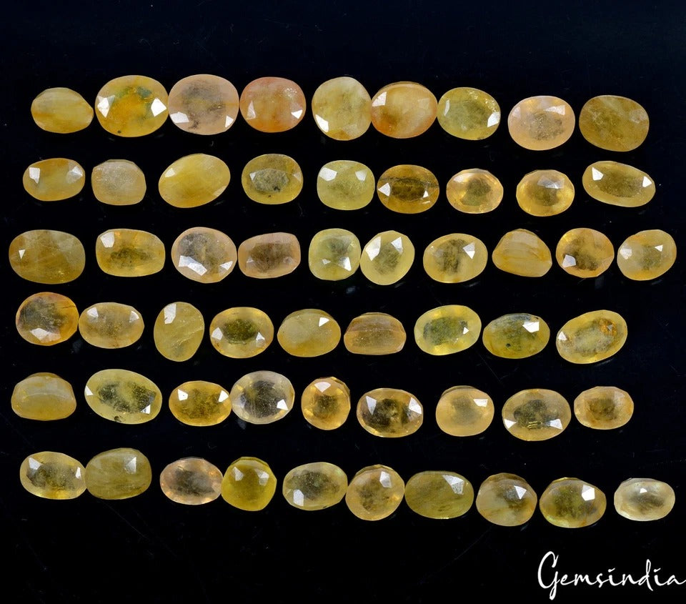 Yellow Sapphire Lot, Loose Gemstone, Untreated — 56 Pieces, 8mm to 12mm, 200 Ct, Sri Lanka