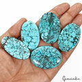 440 Ct/5 Pcs Natural Spiderweb Blue Turquoise Oval Cabochon Loose Gemstone Lot