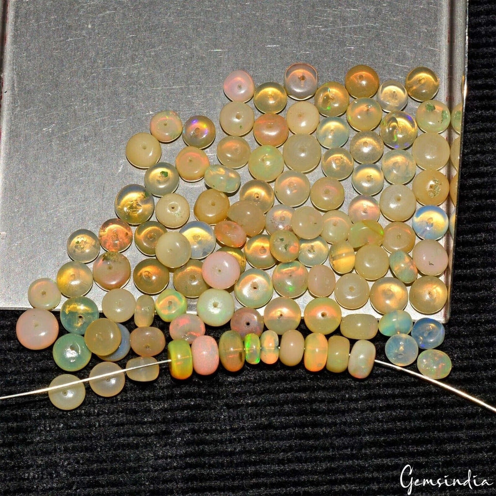 100 Pcs Natural Welo Fire Ethiopian Opal Rondelle Drilled Loose Gemstone Beads