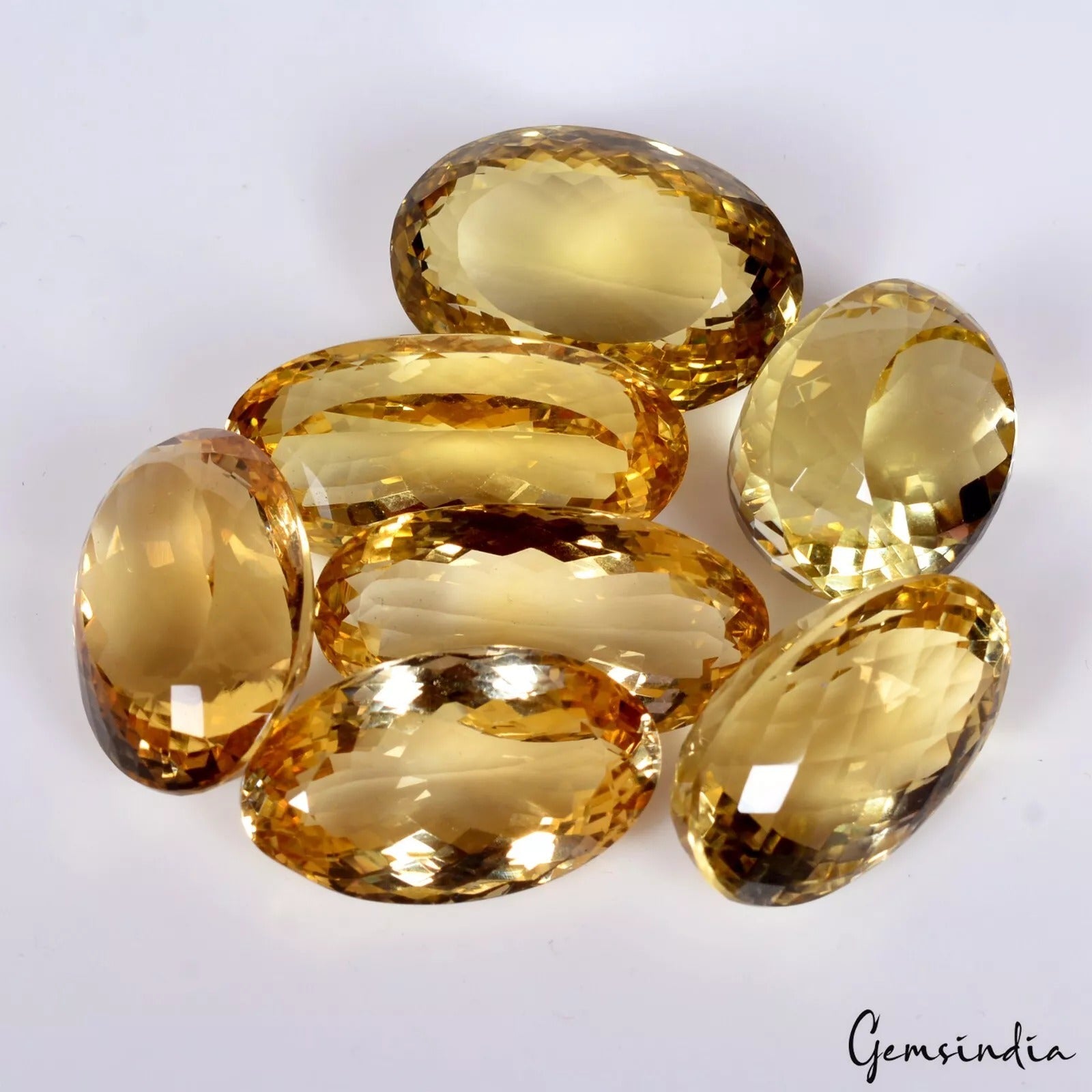 Citrine Lot, Loose Gemstone, Oval Cut, Untreated — 7 Pieces, 21mm to 28mm, 217.00 Ct, Brazil