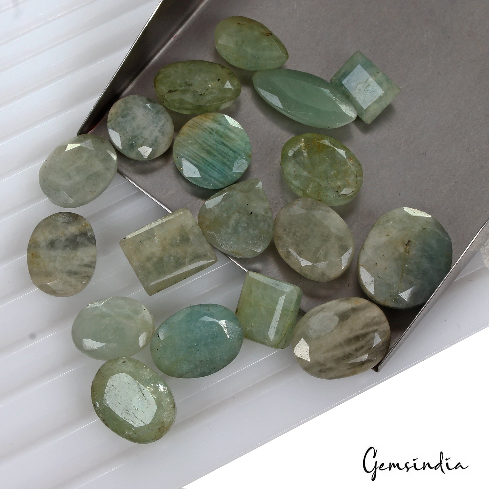 195.55 Ct Natural Aqua Green Aquamarine Mix Faceted Loose Gemstone Lot 18 Pcs
