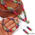 711.80 Ct Natural Multi Color Ruby Emerald Sapphire Round Cut Beaded Jewelry Set