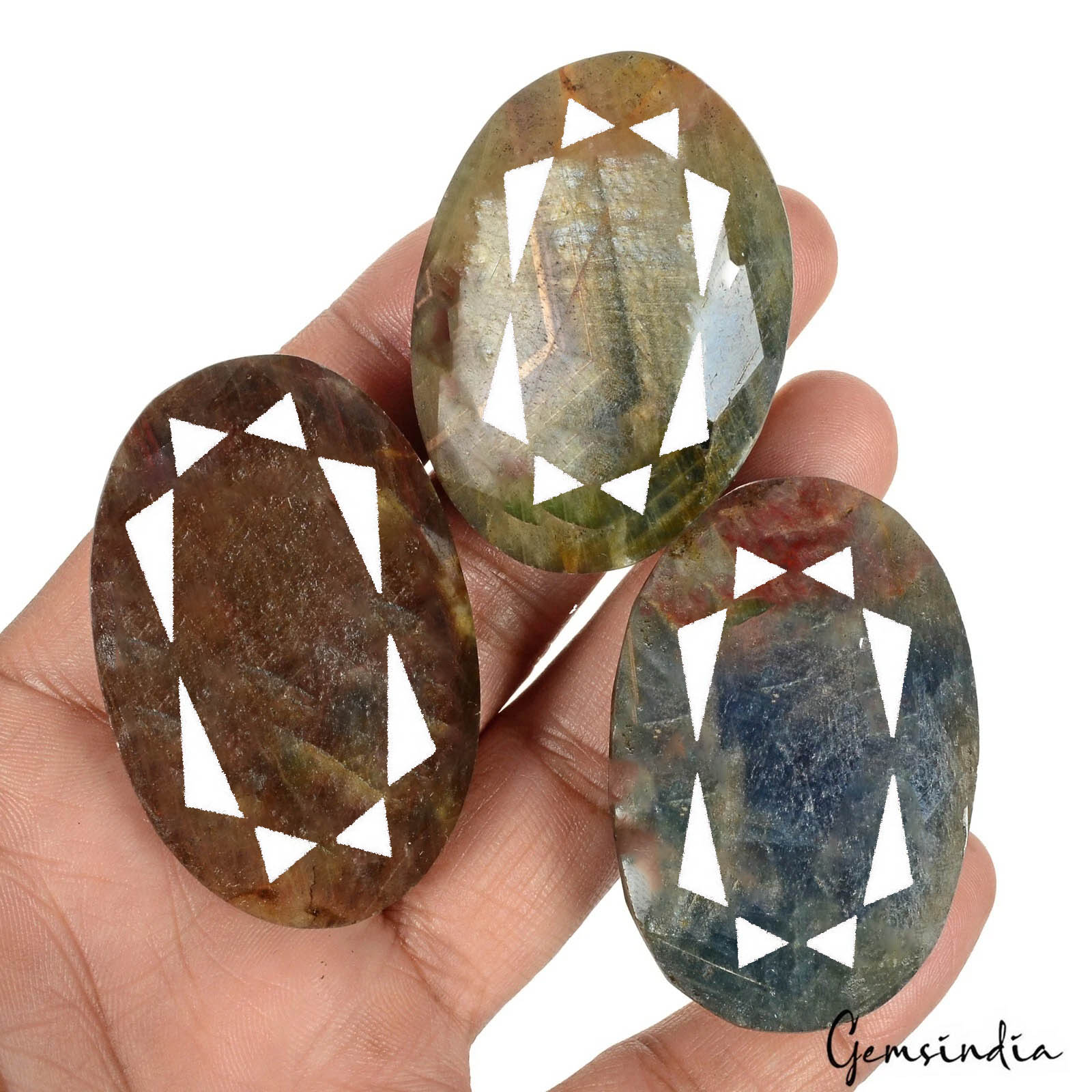 Blue Sapphire Lot, Loose Gemstone, Untreated, Brown — 3 Pieces, 47mm to 50mm, 1020 Ct
