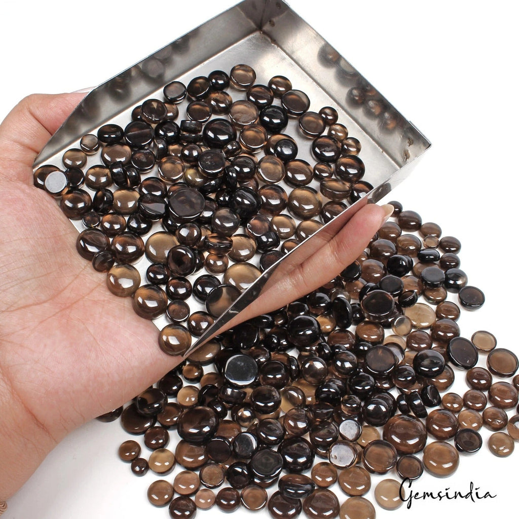 355 Pcs Natural Smoky Quartz 5-15mm Round Cabochon Untreated Loose Gems 1500 Ct