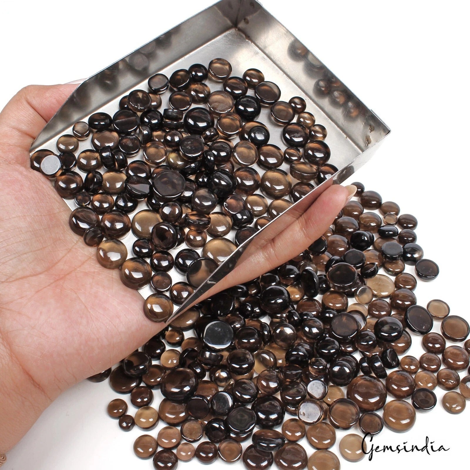 355 Pcs Natural Smoky Quartz 5-15mm Round Cabochon Untreated Loose Gems 1500 Ct