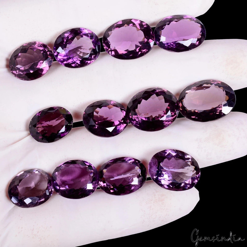 Certified 121.70 Cts/12 Pcs Natural Untreated Dark Purple Amethyst Oval Cut Gems