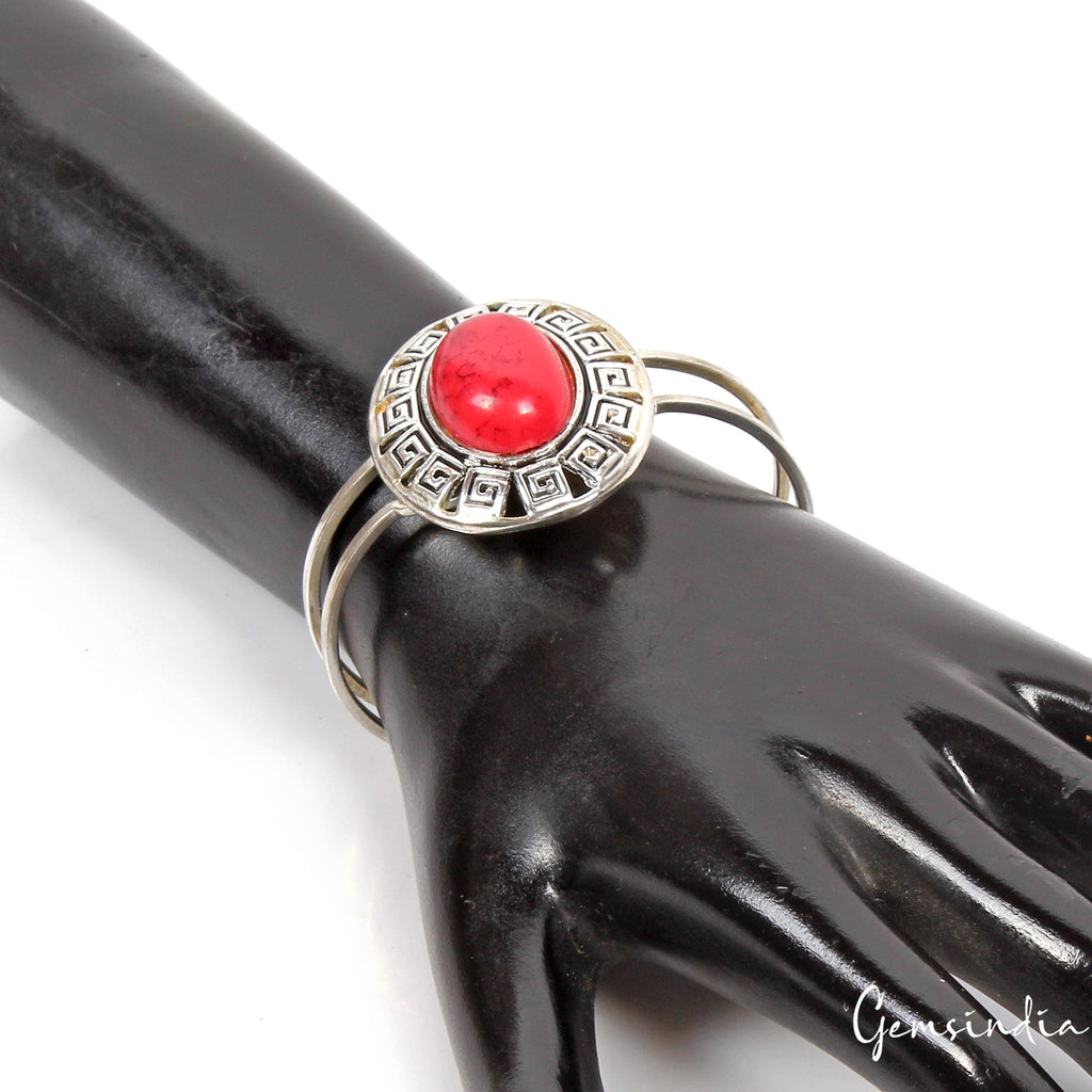 30.90 Gram Red Oval Hand Carved Bangle Bracelet Antique Fashion Jewelry 62mm