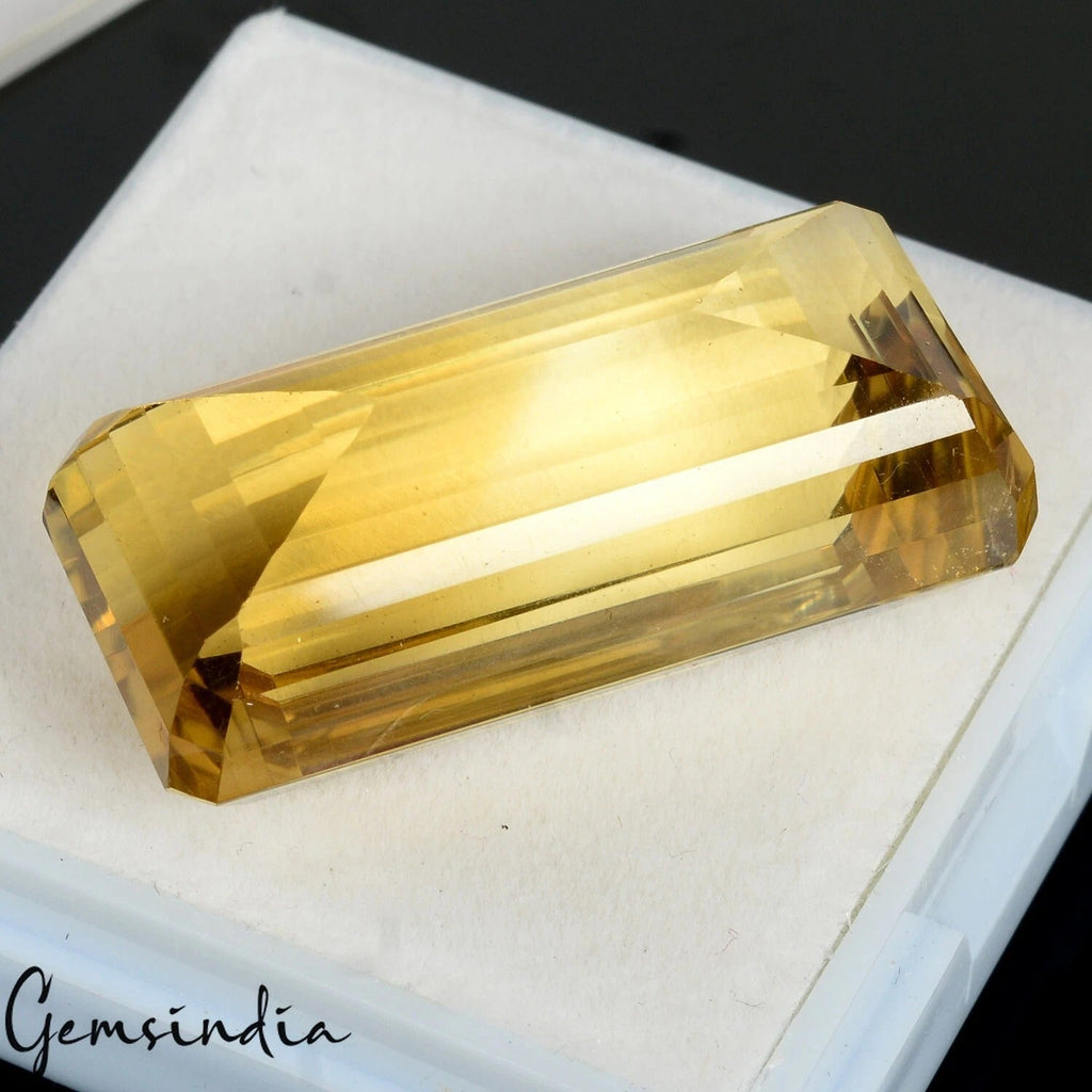 Certified 57.90 Cts Natural Untreated Brazilian Yellow Citrine Octagon Cut Gem