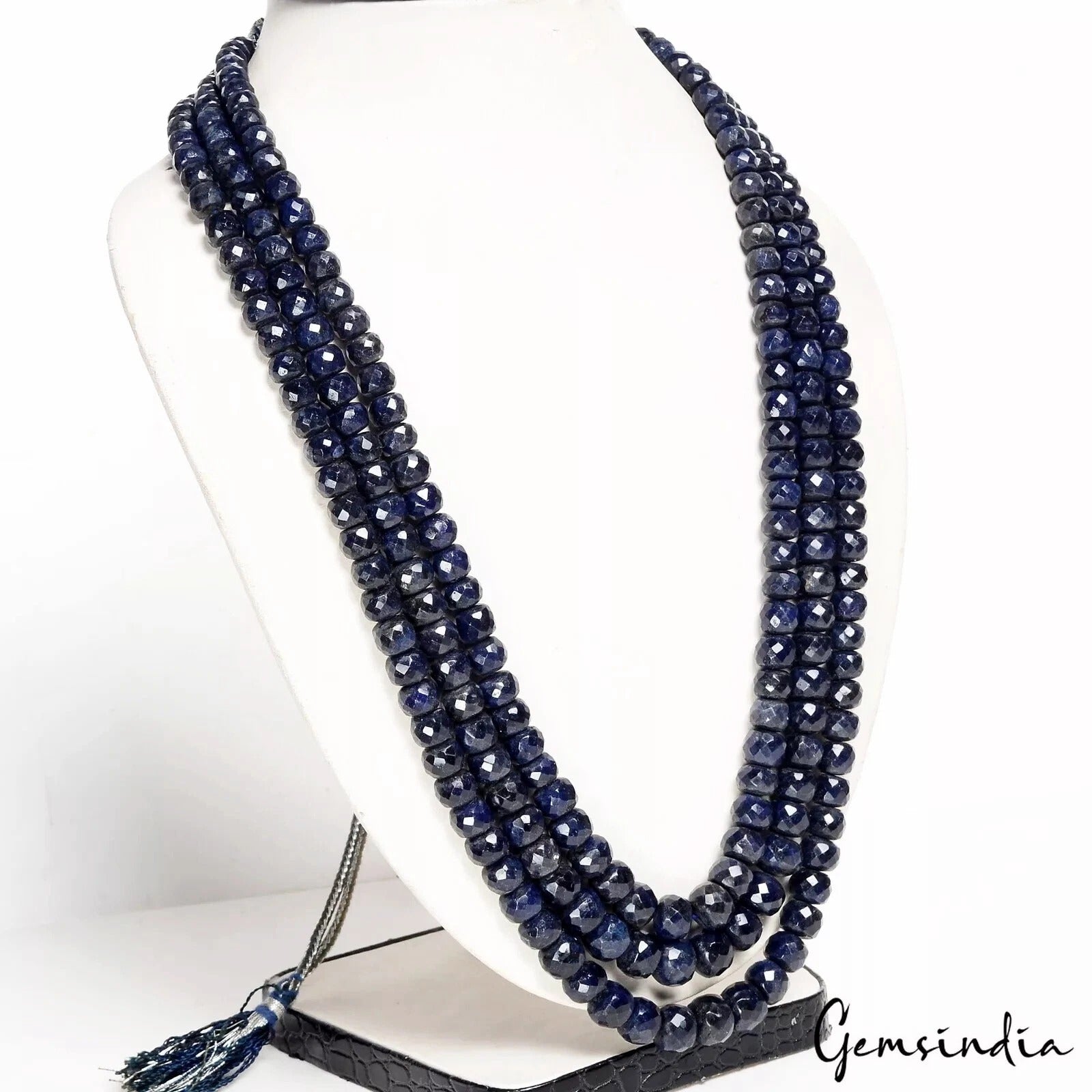 22" Long Natural Blue Sapphire Multi Stranded Necklace Women Jewelry ~ 1400 Cts