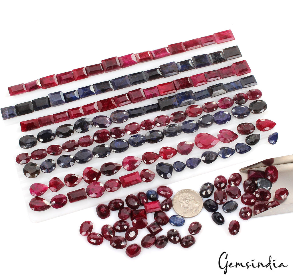 Certified 1500 Cts/159 Pcs Natural Red Ruby Blue Sapphire Mix Cut Loose Gems Lot