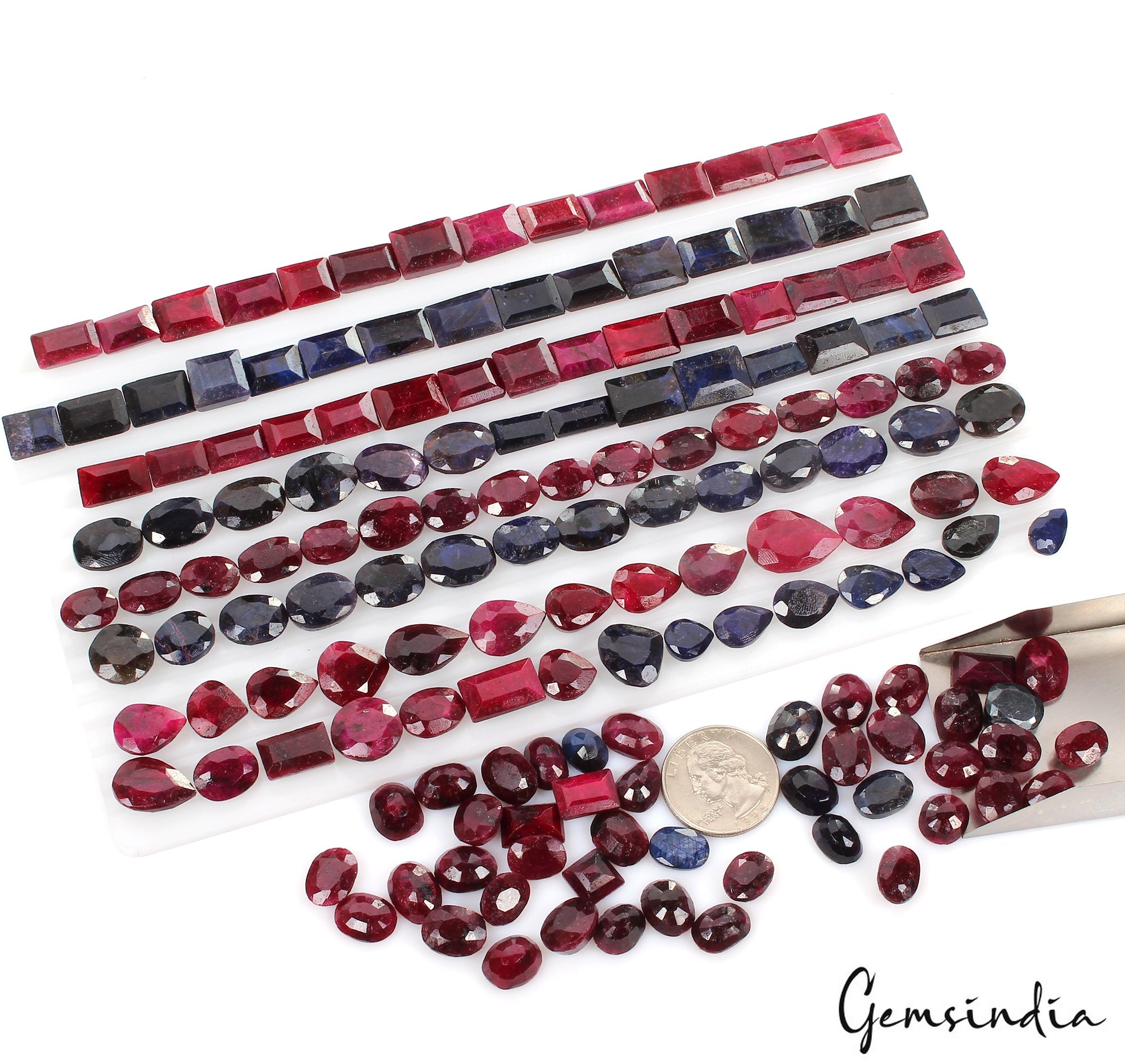 Certified 1500 Cts/159 Pcs Natural Red Ruby Blue Sapphire Mix Cut Loose Gems Lot